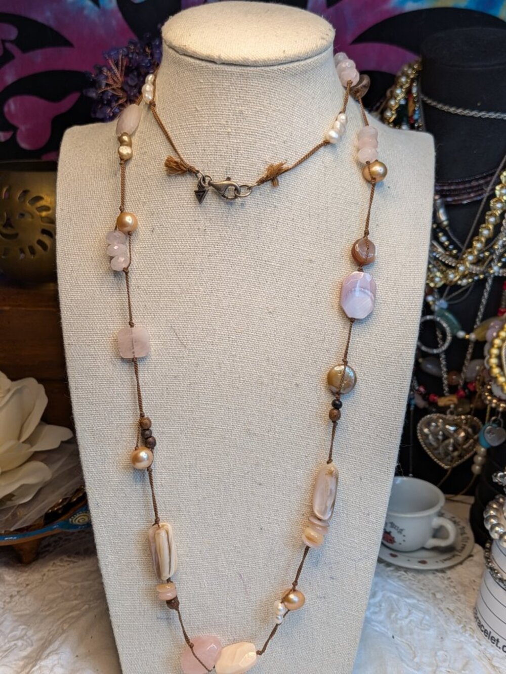Silpada Sterling Silver Necklace – Rose Quartz & Pearl, 35"